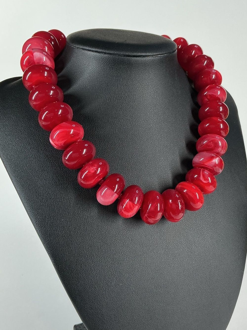 Dark Red Agate Oval Pebble Necklace - Beaded Necklace for Women